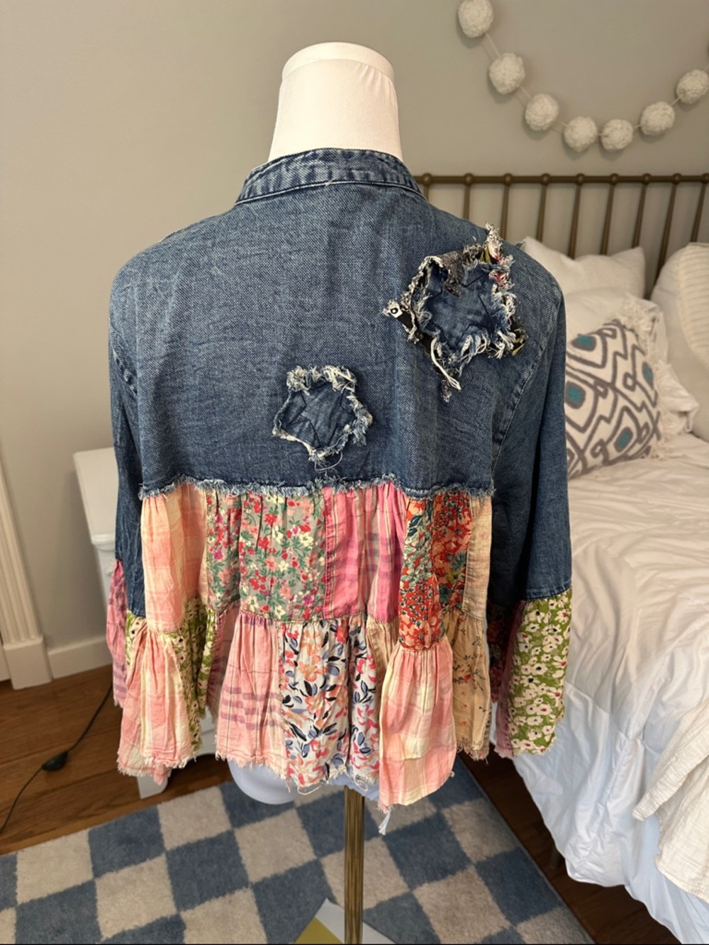 Young Threads Boho Patchwork Denim and Pink Floral Jacket - Picture 6 of 7